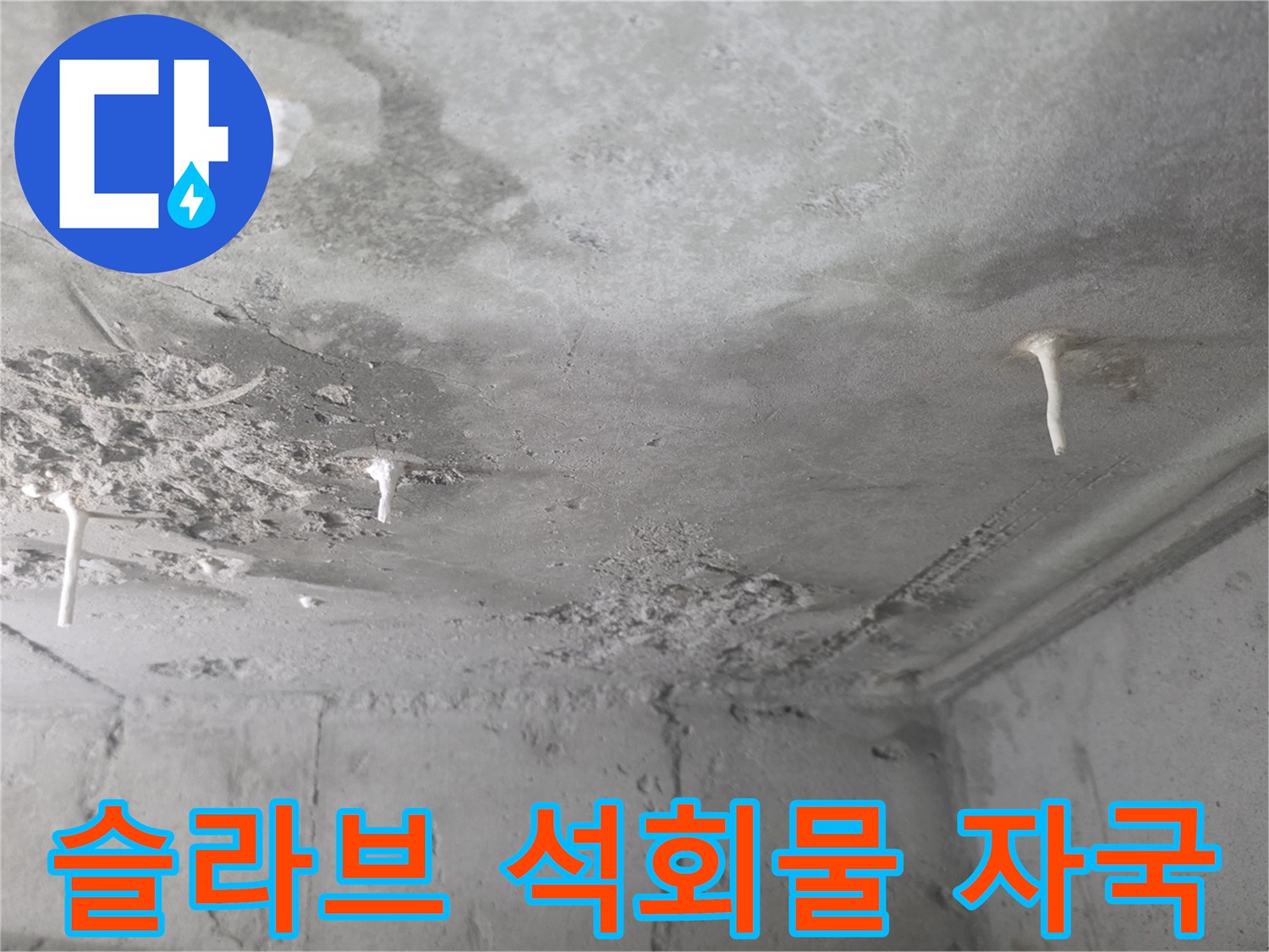 천장 콘크리트-석회 성분이 굳어진 백화 현상