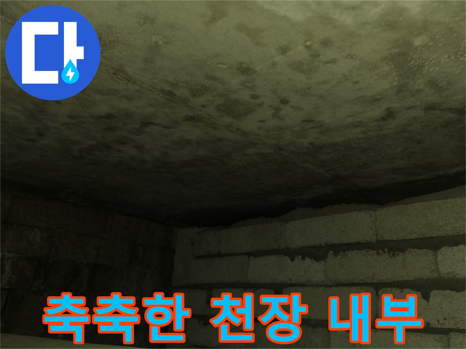 누수 발생으로 인해 젖어 있는-화장실 천장 구조물