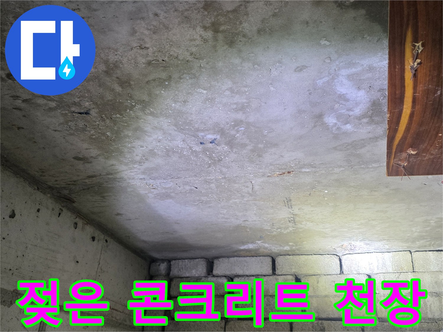누수로-인해-습기가-스며든-천장-슬래브