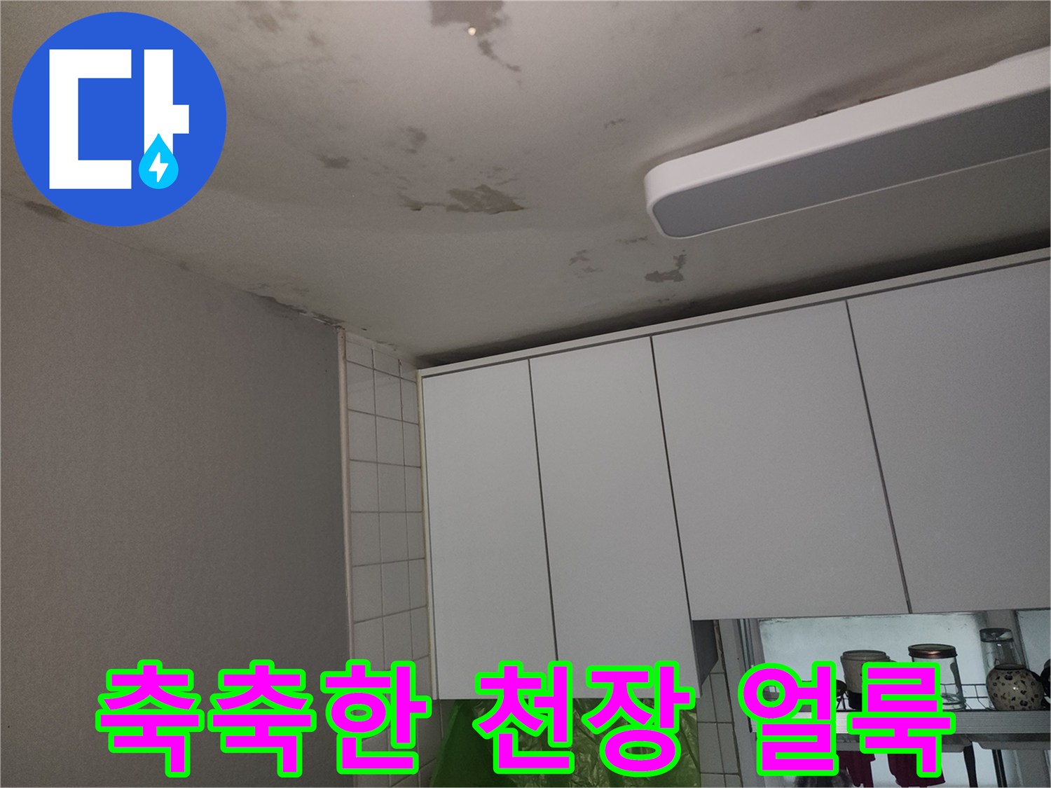 천장-표면에-넓게-퍼진-물샘-및-습기-흔적