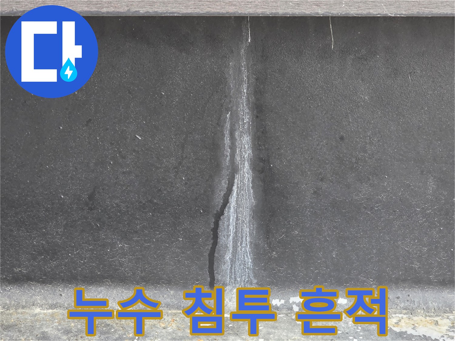 벽면을 타고 내려온 수직형 물샘 자국