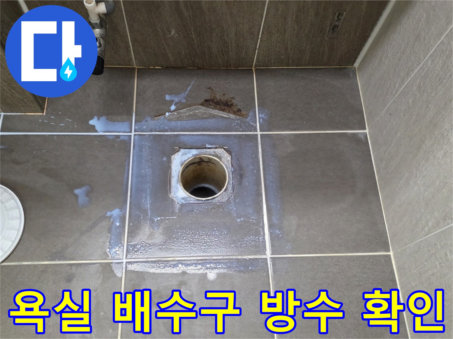 용인 기흥구 욕실-배수구 주변 타일 틈새 및 배관 상태 사진
