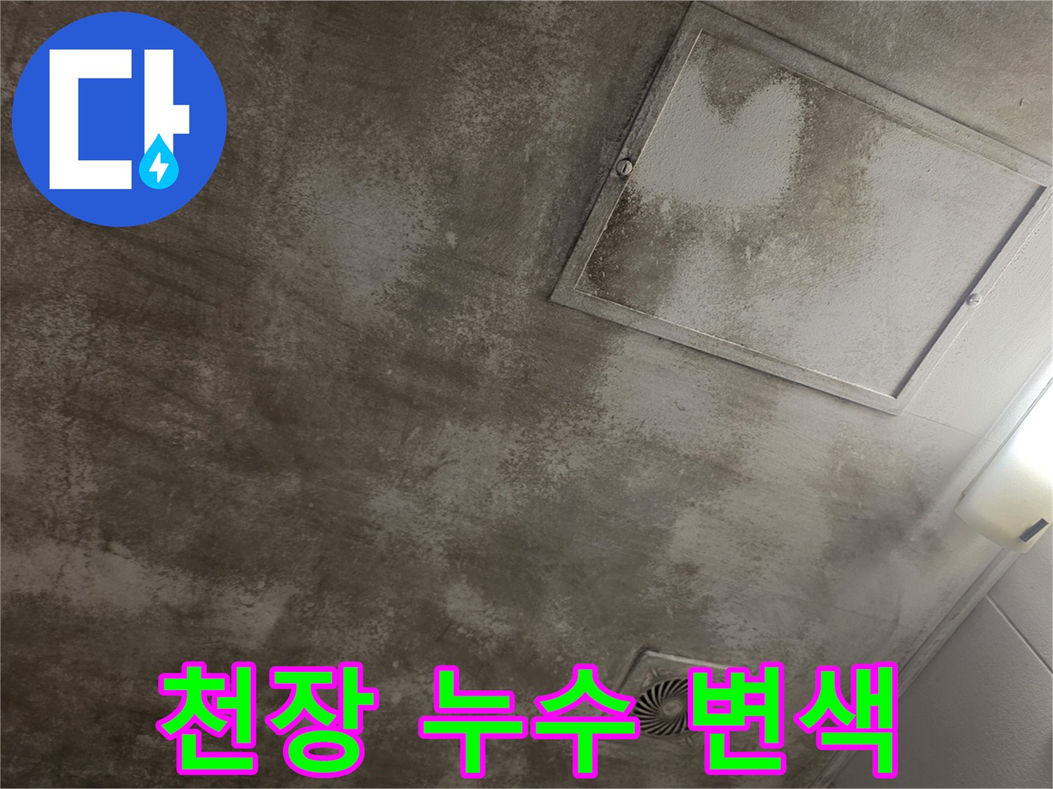 누수로-인해-변색된-천장-마감재-사진