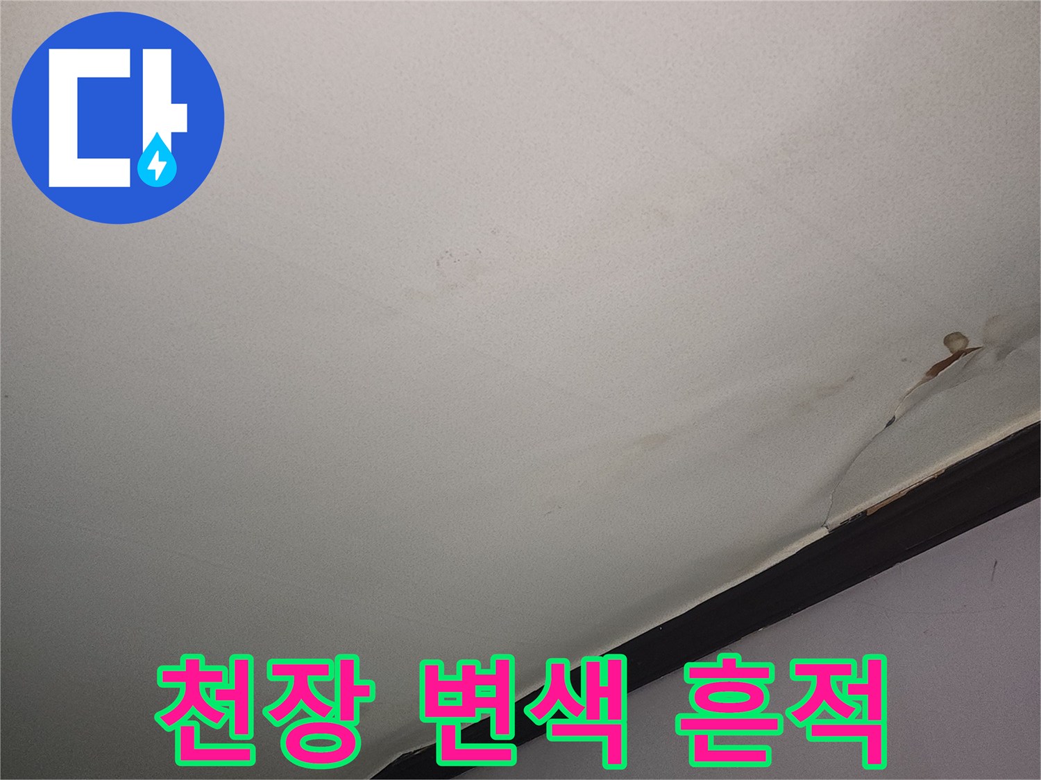 누수 영향으로 젖어있는 천장 벽면