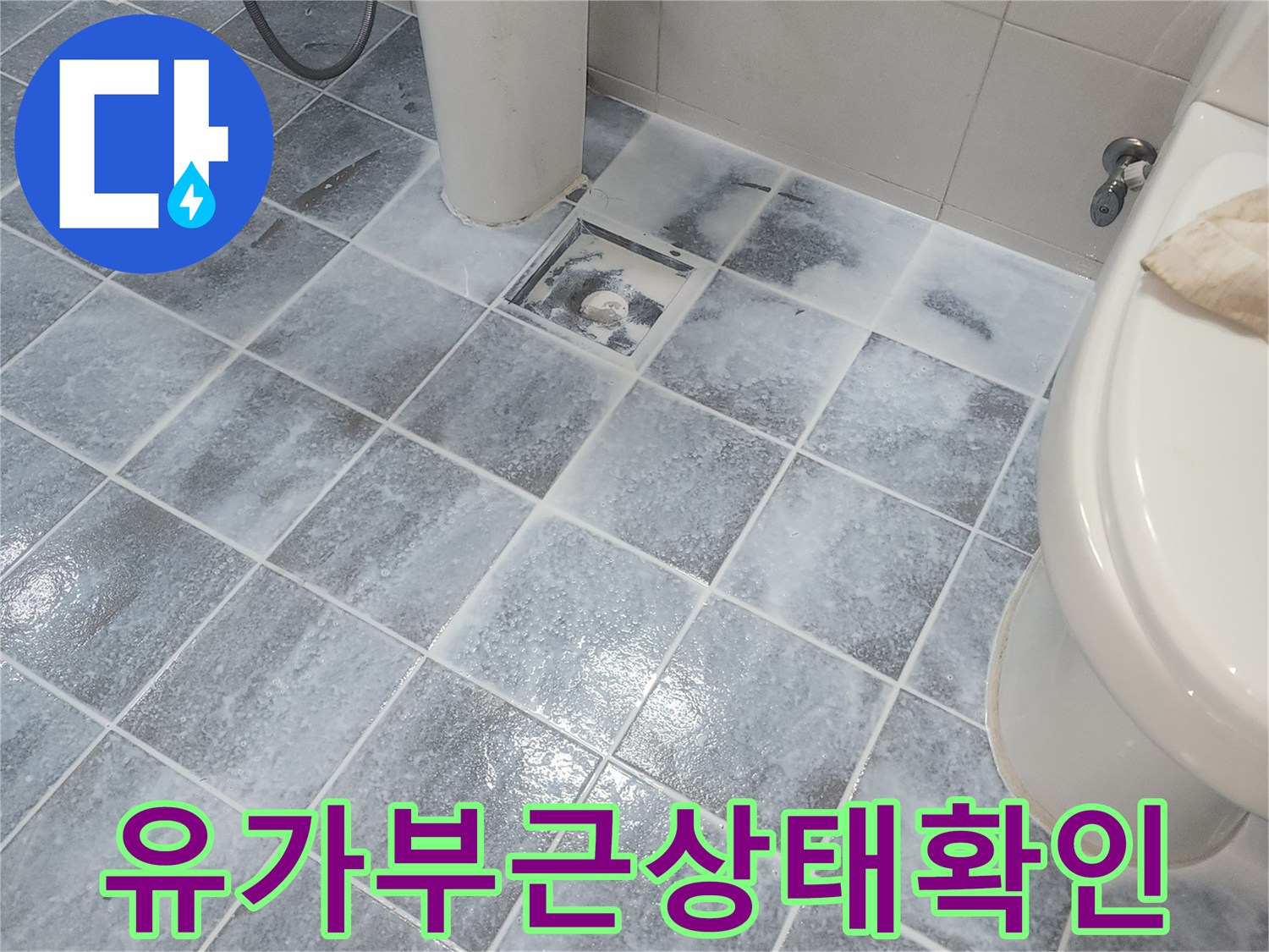 화장실-변기-옆-배수구-타일-틈새-진단-모습