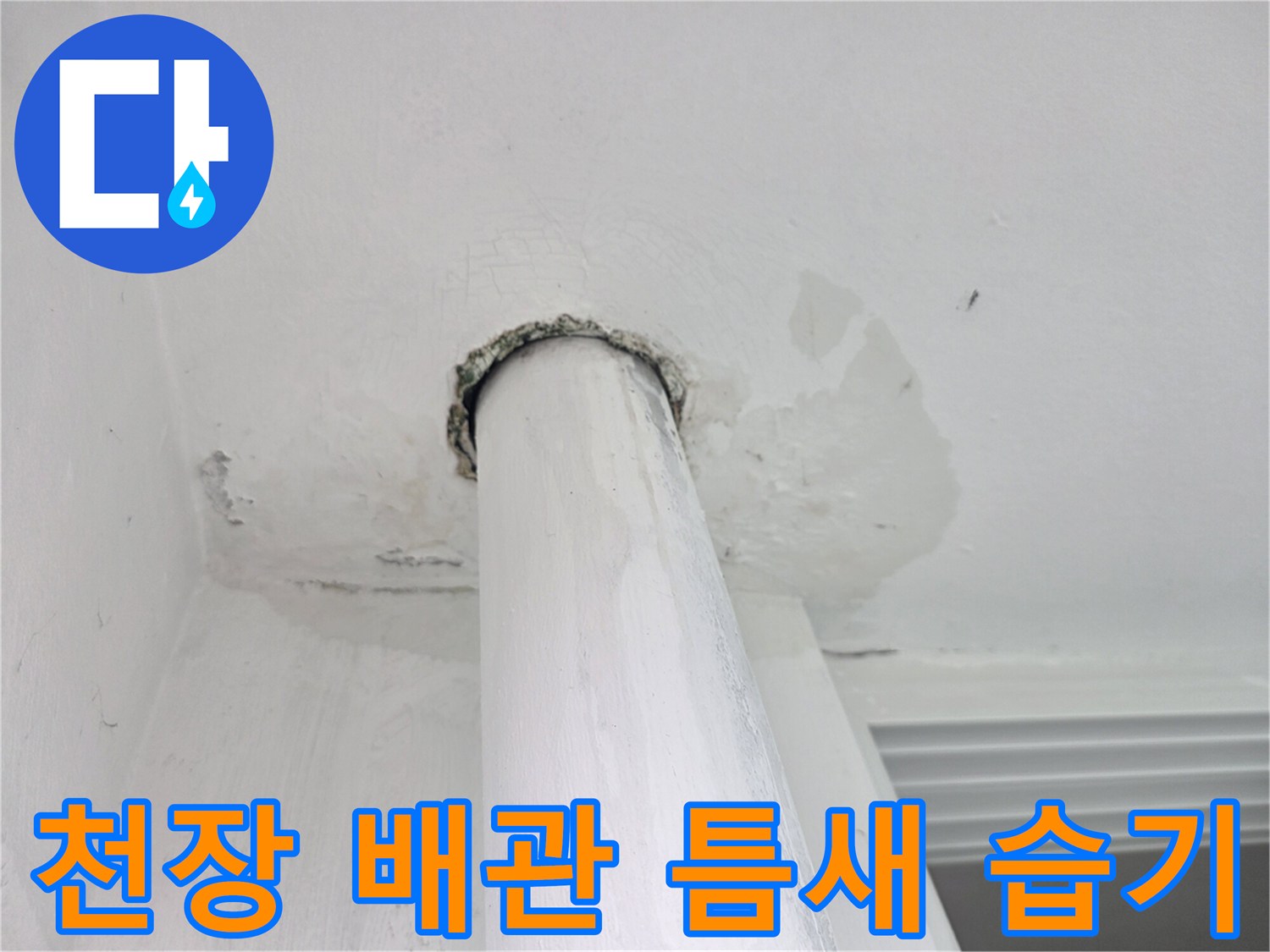 배관 관통부 주변의 축축한 마감재 상태