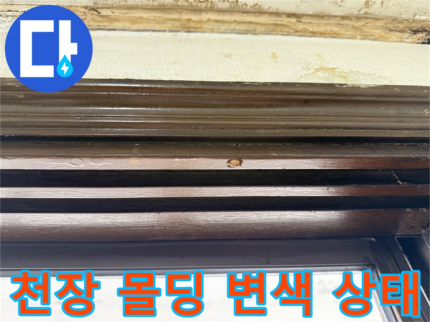 물샘-현상으로-인한-천장-몰딩의-변색-부위