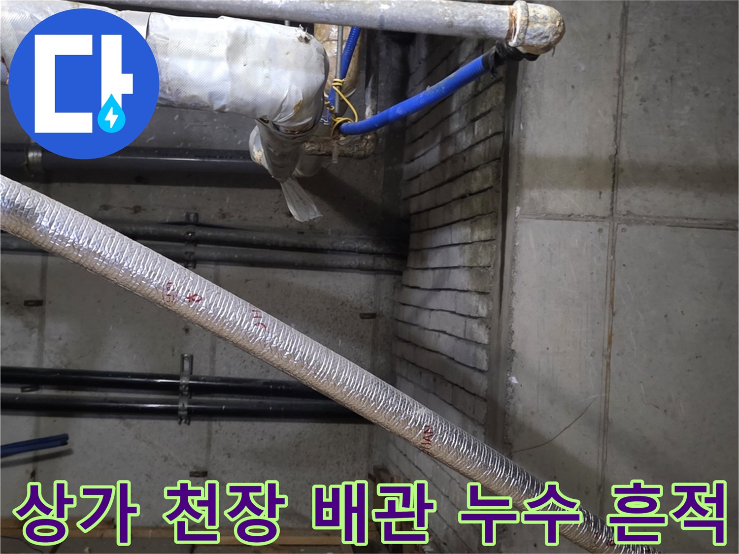 분당 수내동 상가 건물-천장 내부 배관 주변의 습기와 오염된 상태