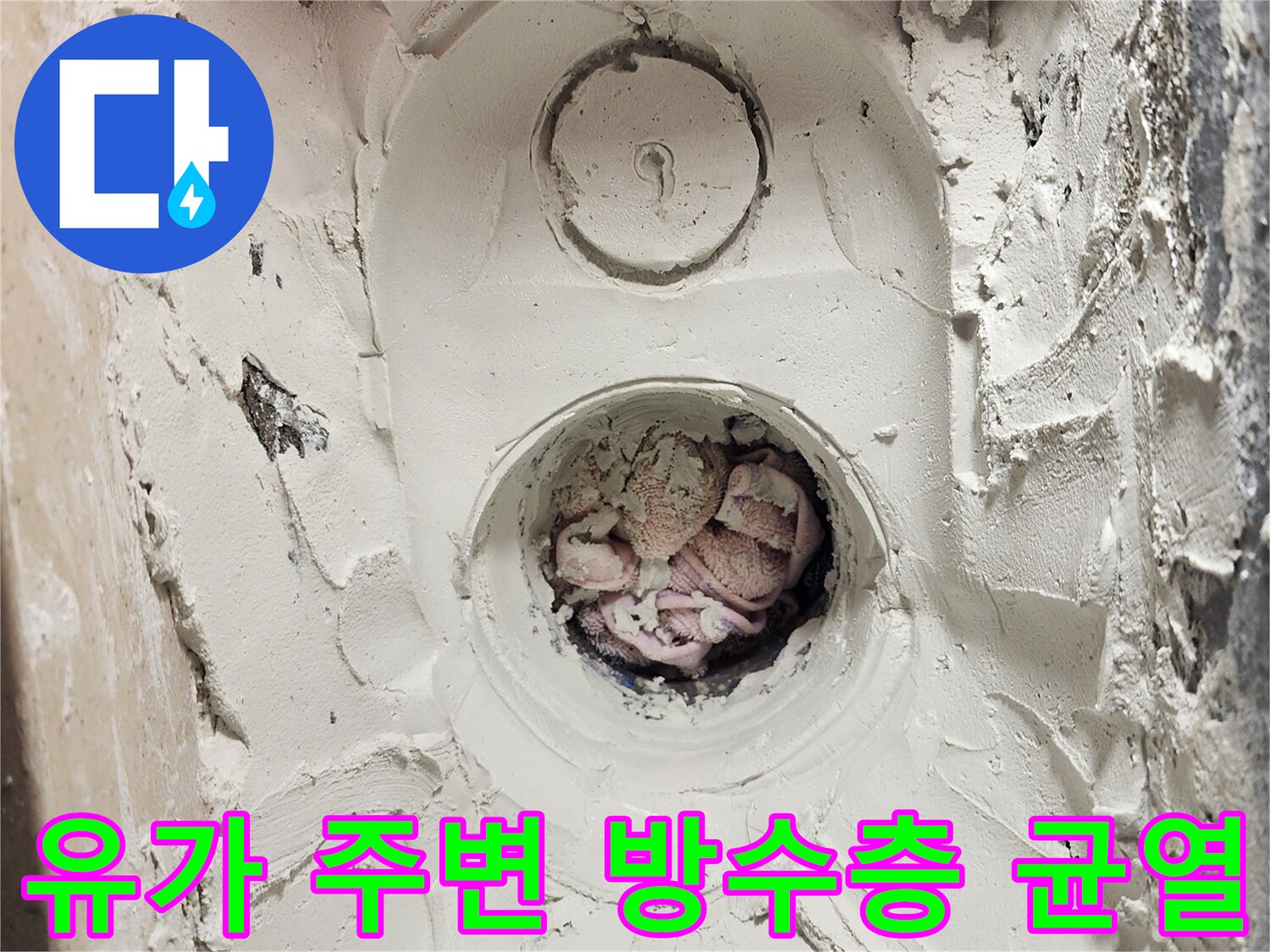 세탁실-바닥-배수구-주위-방수재-파손-상태