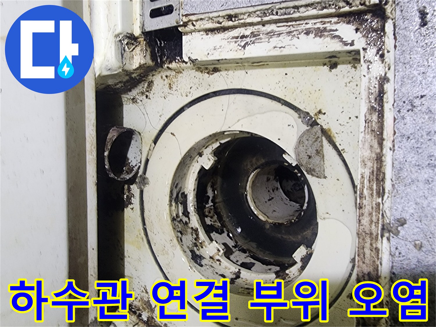 배수구 주변 배관 결함과 젖은 마감재 상태