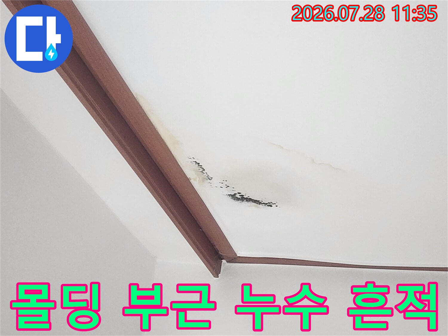 상부층 배관 문제로 인해 발생한 천장 벽면 물자국