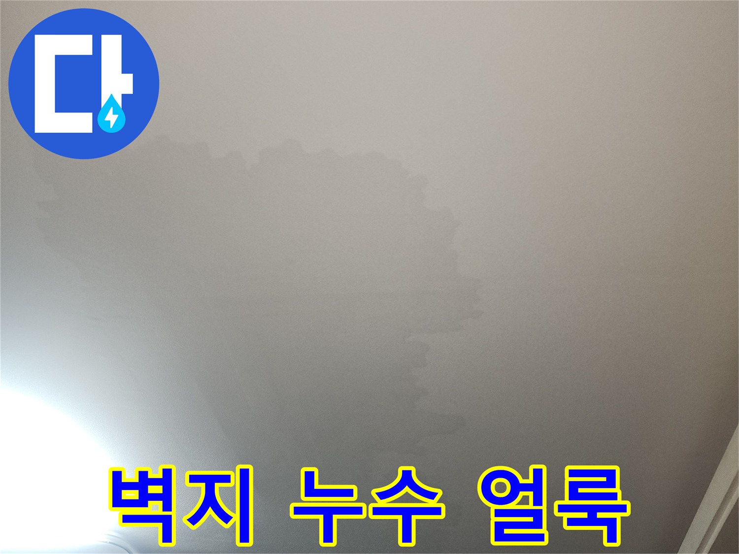 아파트 천장 벽지에 나타난 젖은 물자국 범위