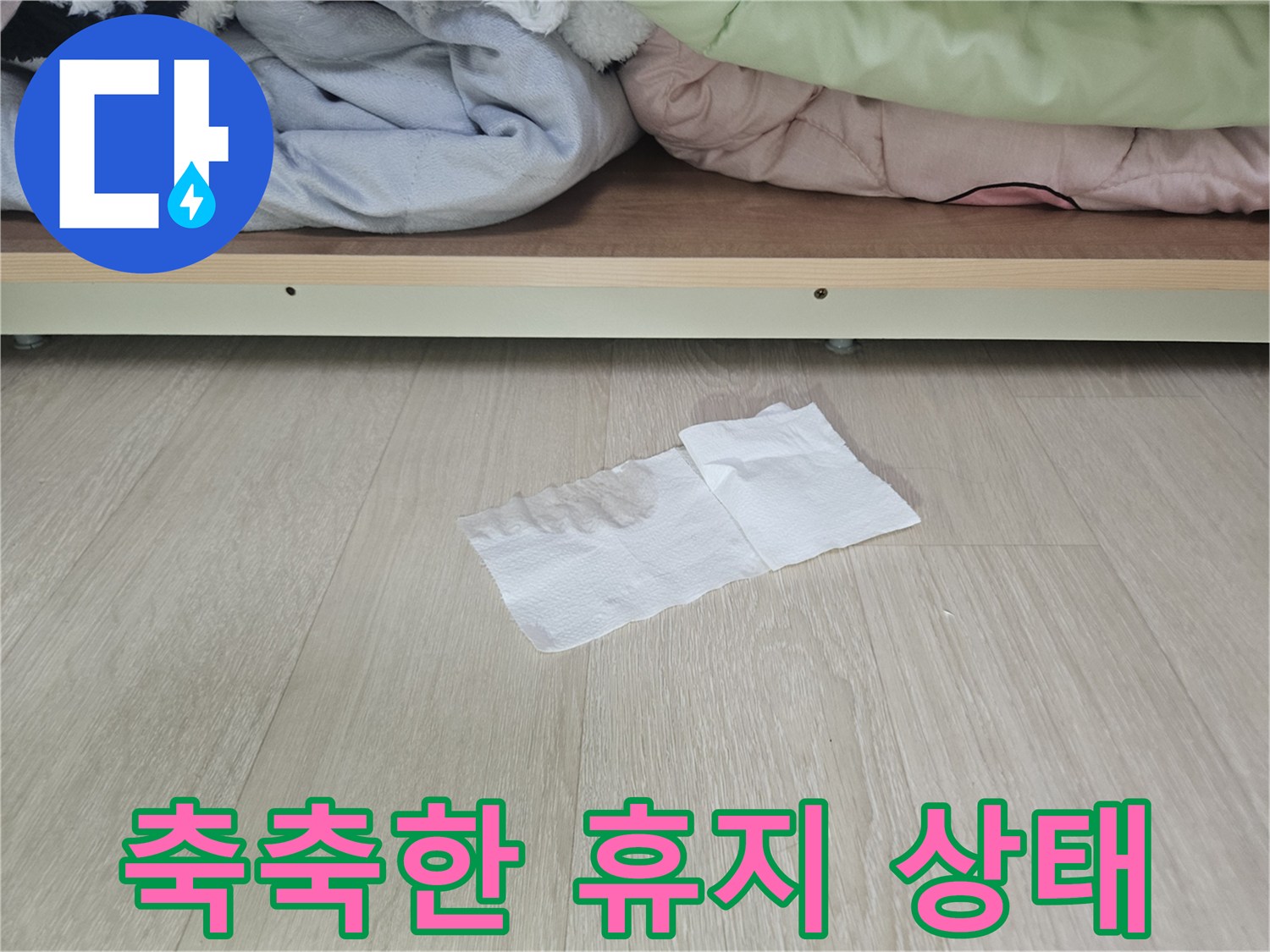 장롱 바닥면-물기에 젖어 눅눅해진 휴지