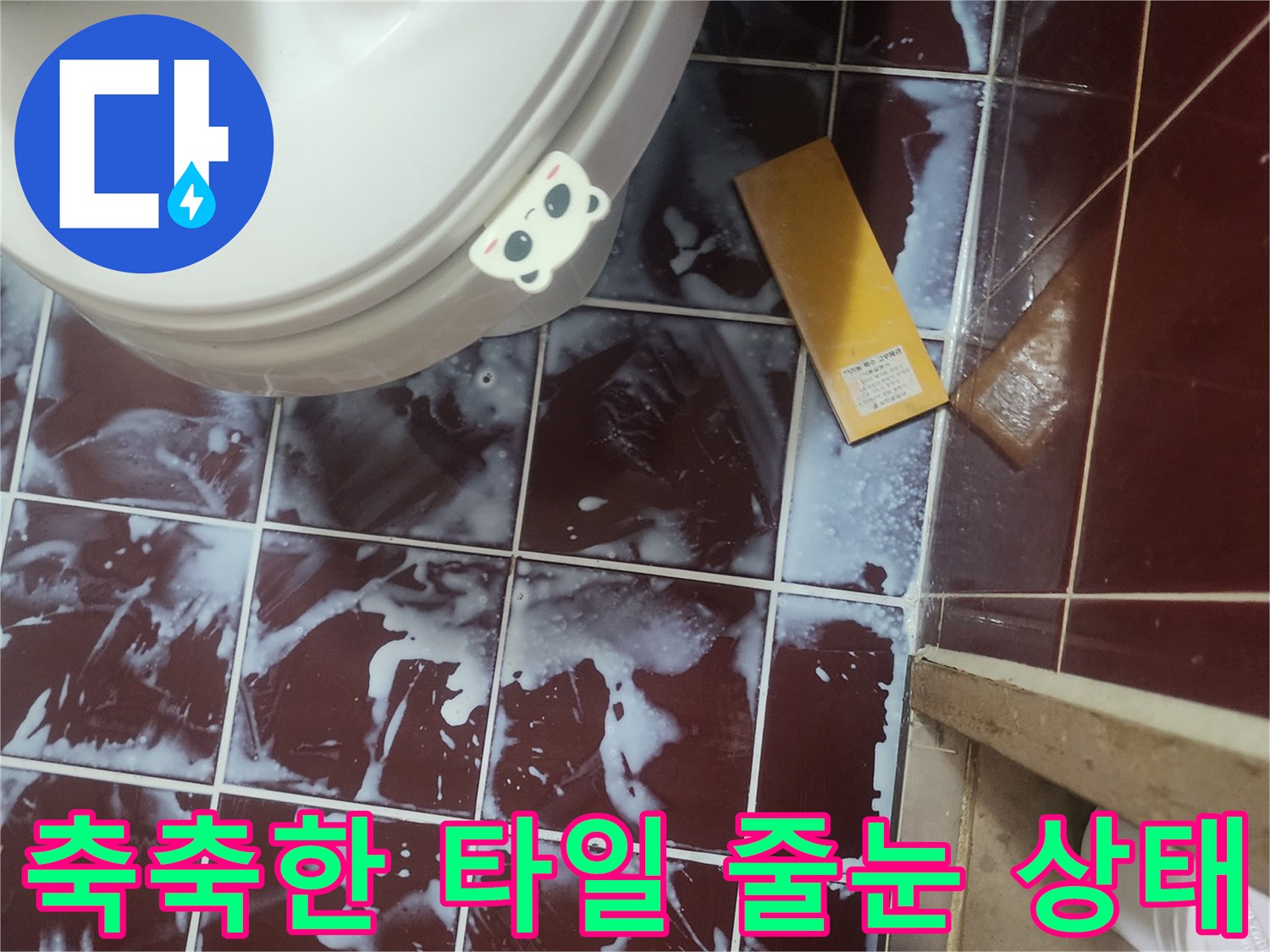 현장 사진-습기가 올라온 욕실 바닥 타일 메지