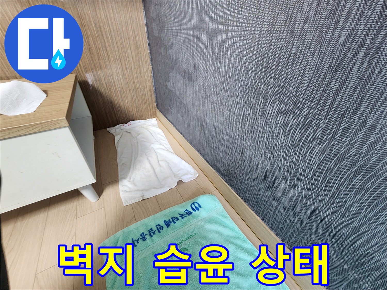 신장동 현장 벽면 하단의 도배지 습기 확인 기록