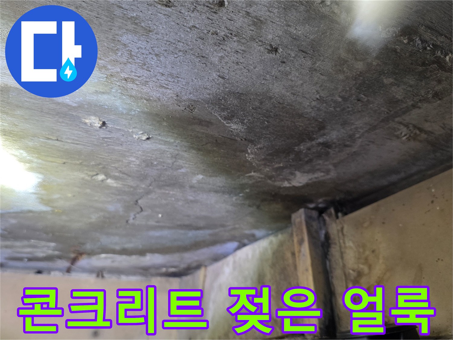 습기 침투로 인한-천장 콘크리트의 변색 부위