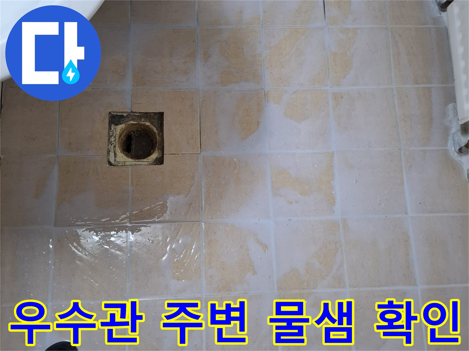 화장실-바닥-우수관-주변-물샘-징후-사진
