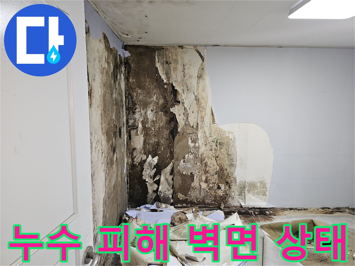 심하게 오염되고 부식된 화장실 천장 내부 벽체 모습
