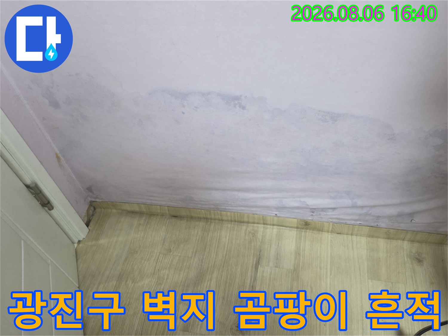 광진구 구의동 아파트 벽면-물샘으로 인한 벽지 변색 및 곰팡이 상태