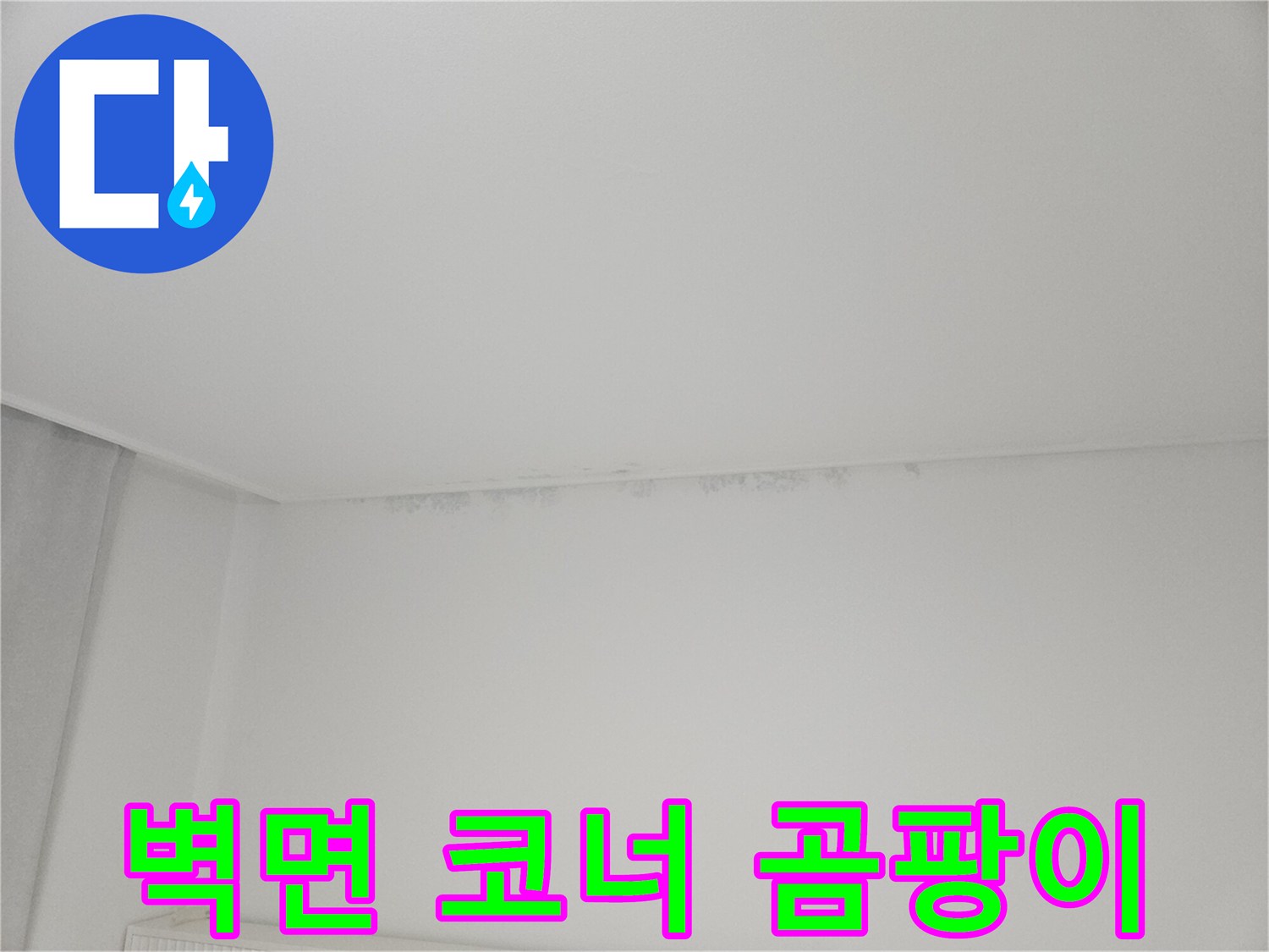 천장 모서리 부분의 습기 침투와 변색된 벽지