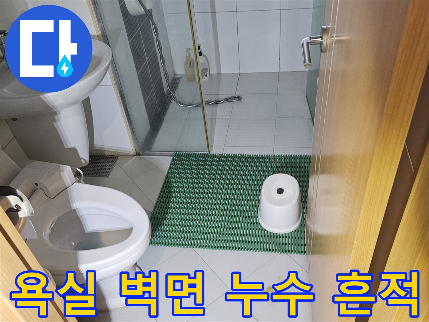 초록색 타일과 흰색 타일-경계 부위 습기 확인