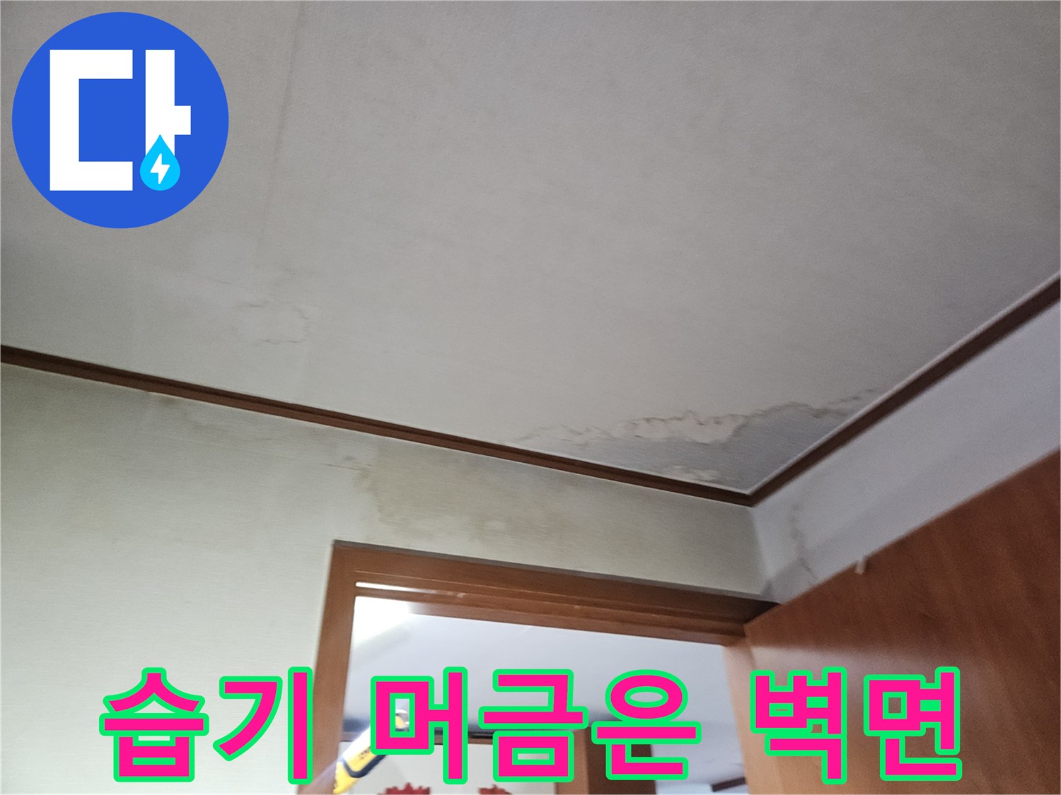 물샘으로 인해 젖어있는 아파트 벽면 하단부 사진