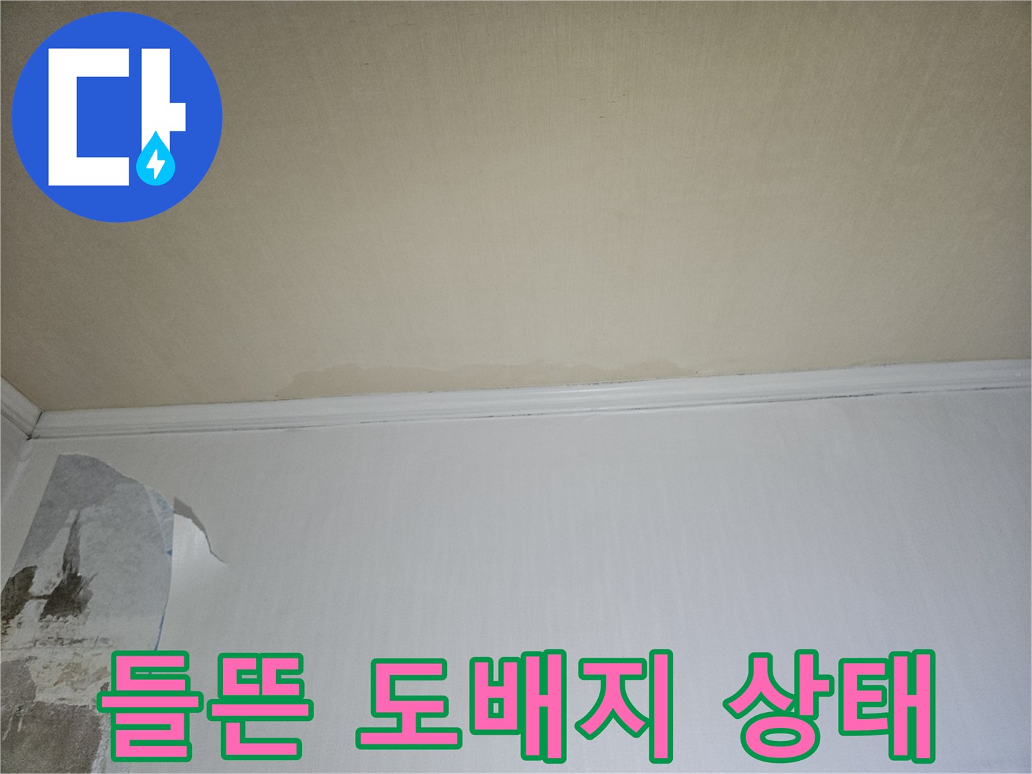 물샘 증상이 나타난-벽지 들뜸 부위