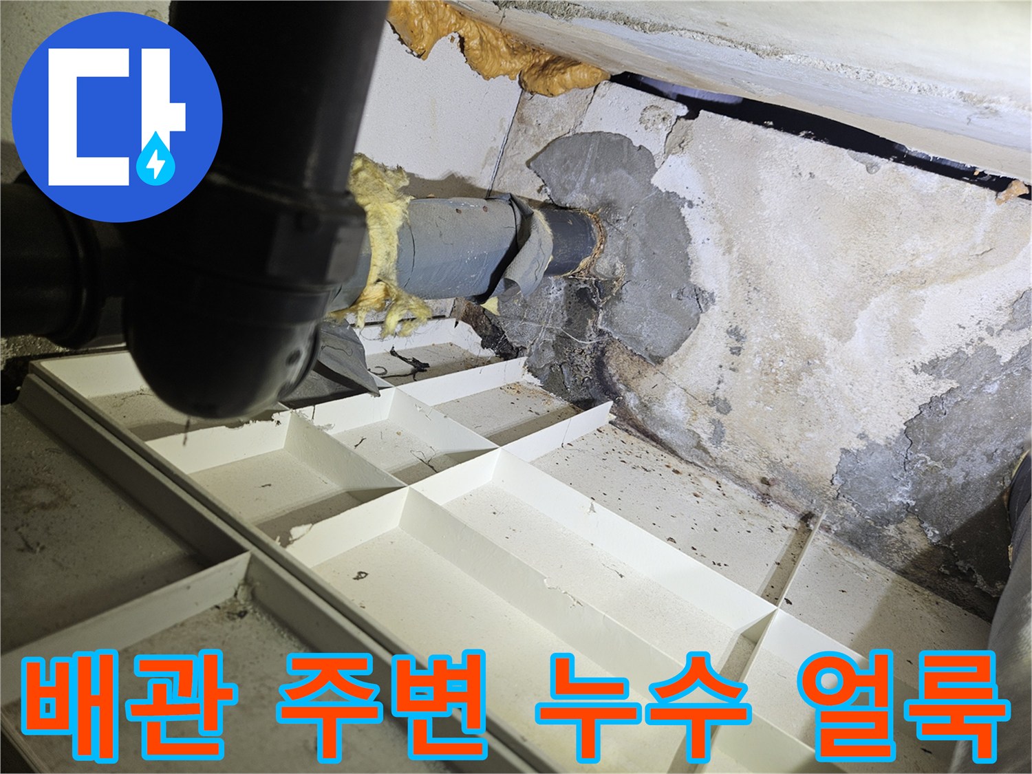 천장-내부-배관-주변의-젖은-벽면과-오염된-흔적