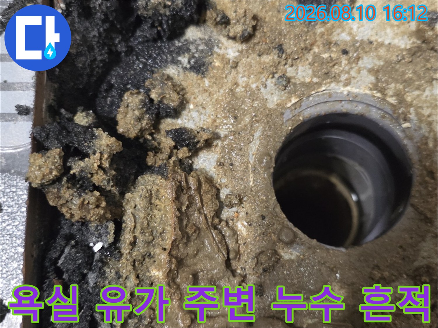 구리 인창동 현장의-배수구 유가 주변 방수층 파손 및 곰팡이 상태