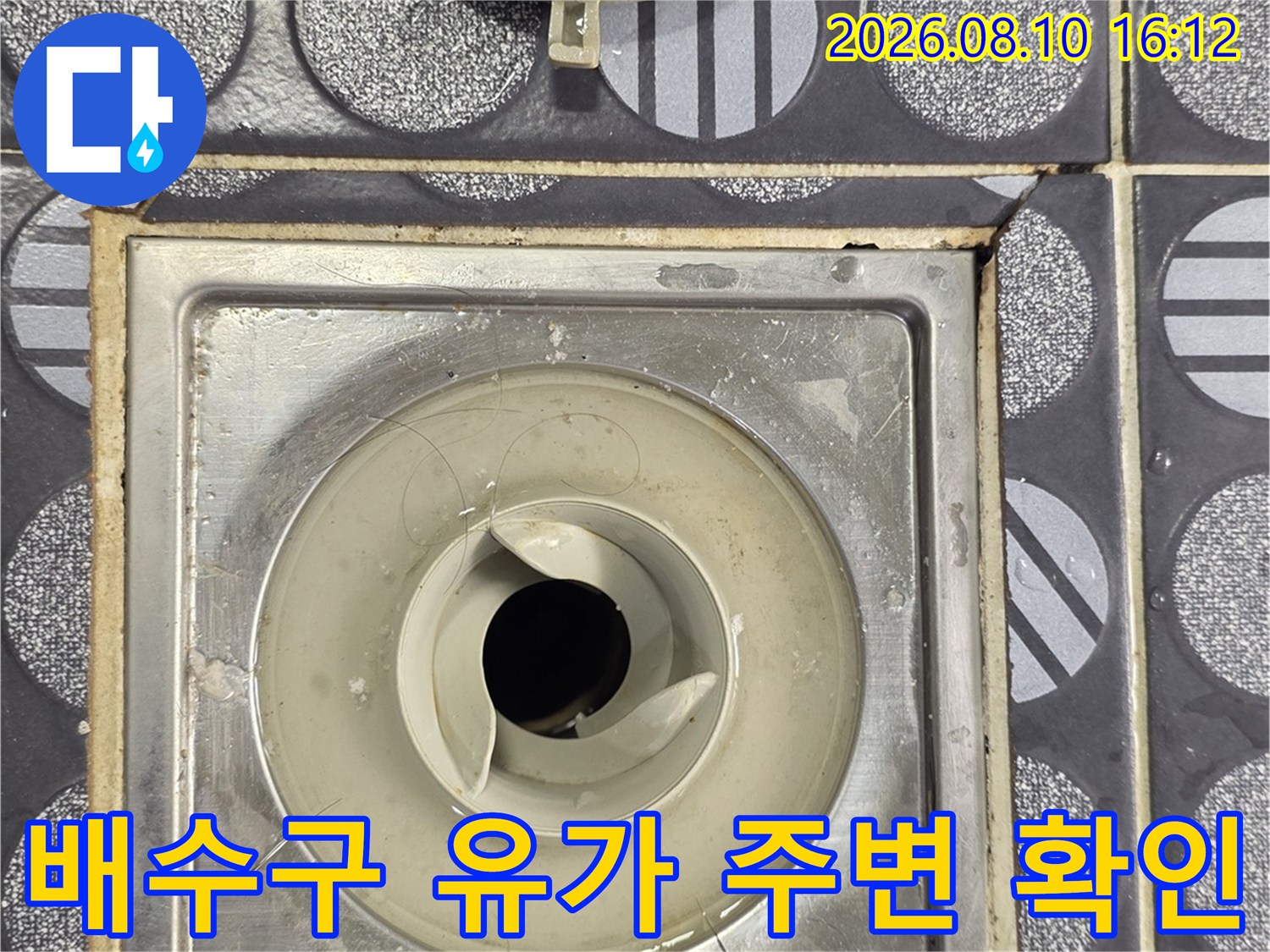 분리된 유가 덮개와 배수구 본체의 상태 점검