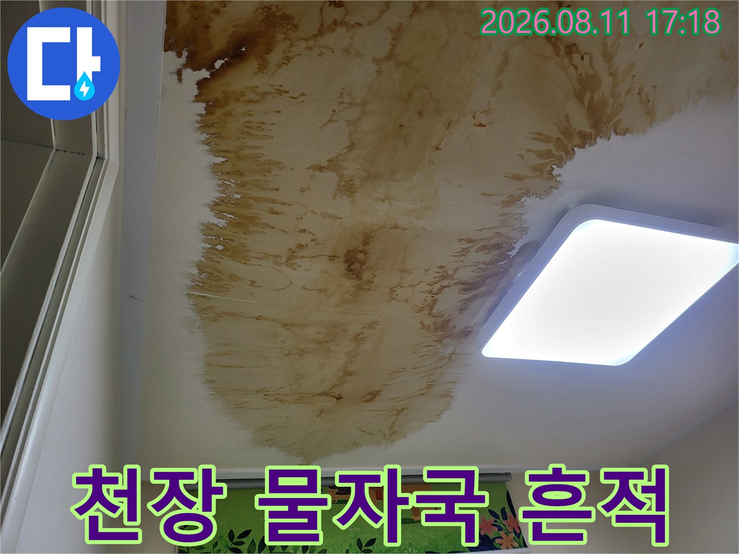 상월곡동 현장의-갈색으로 번진 천장 누수 피해 부위