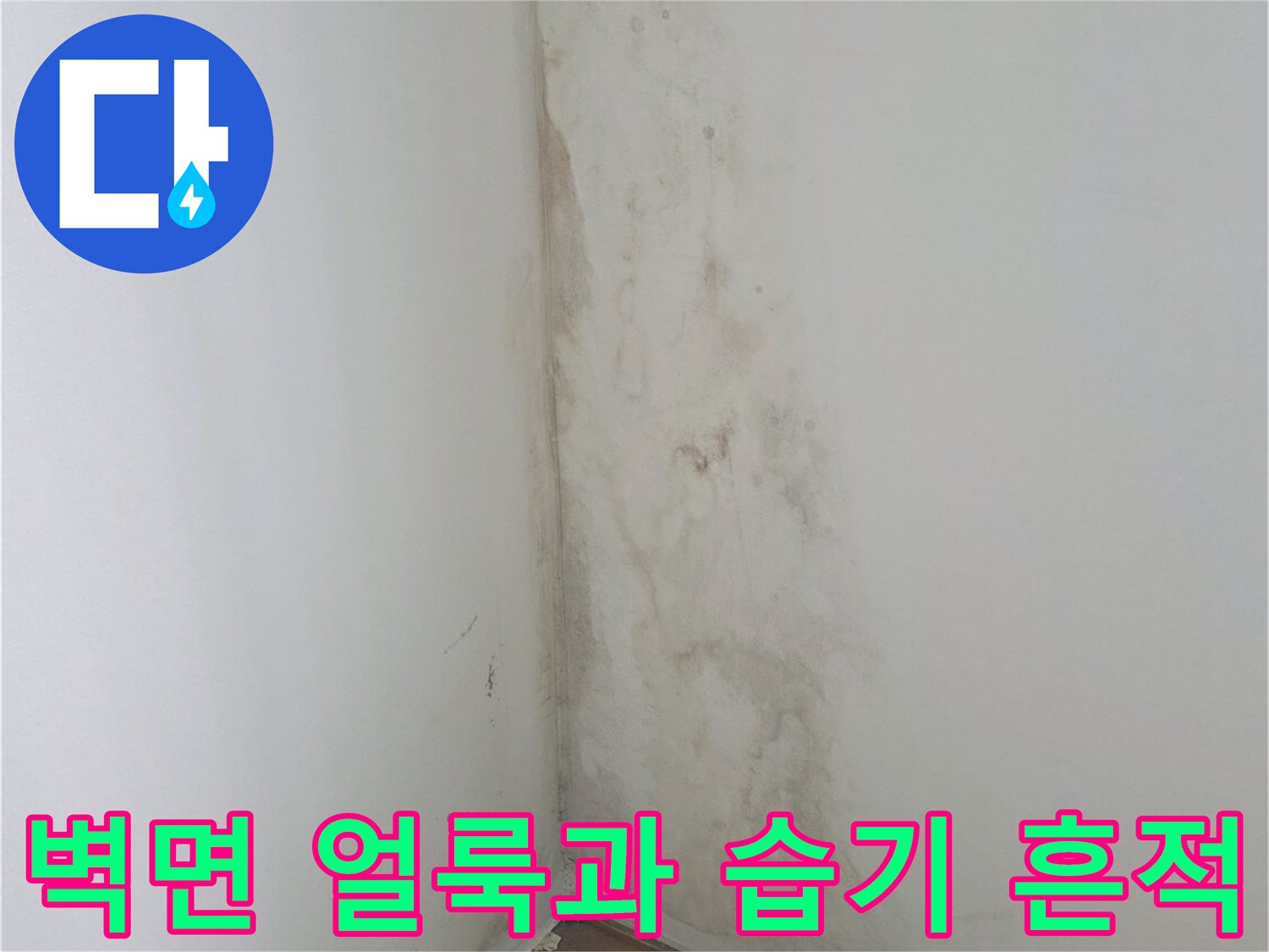 흰색-벽면-구석에-갈색-얼룩과-습기가-퍼져있는-모습