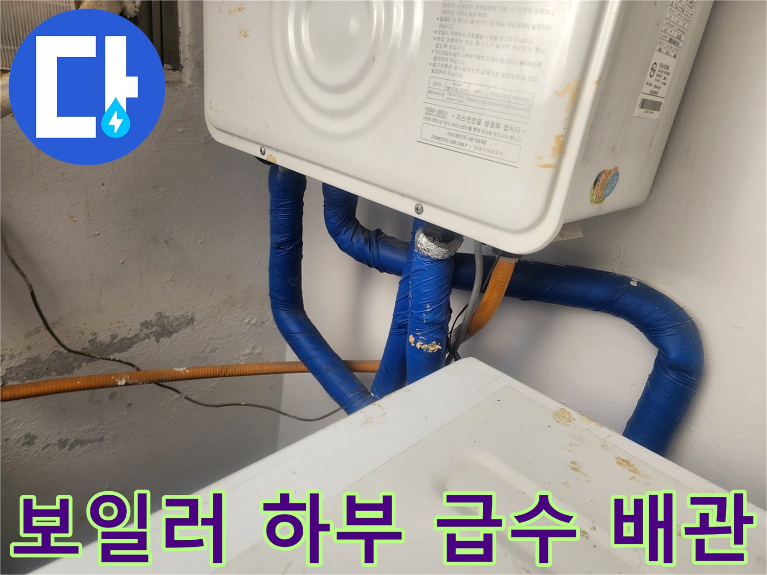 보일러-하단-연결된-파란색-배관-점검