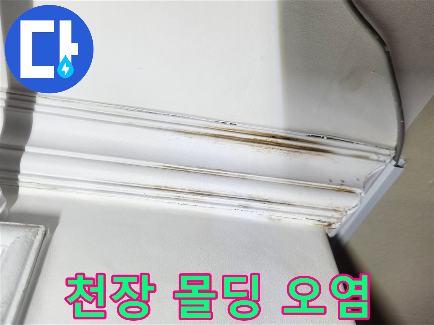 성내동 아파트 내부-벽지와 몰딩에 남은 갈색 물자국