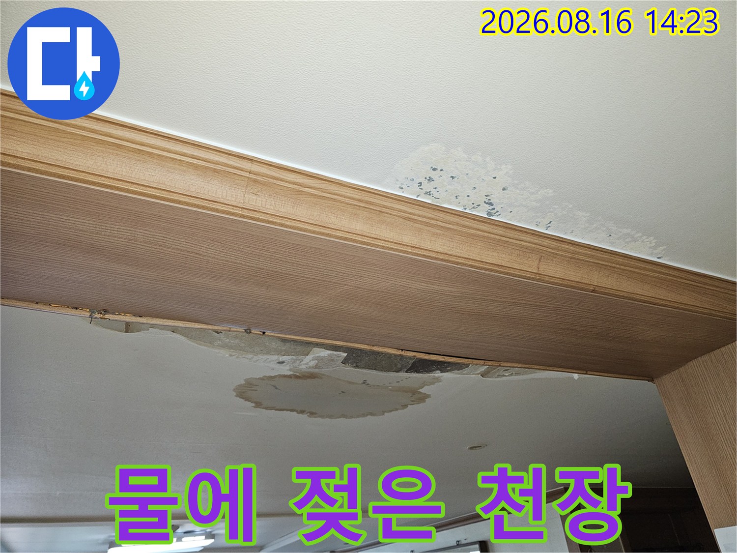페인트가 벗겨지고 얼룩진 천장 내부 상태