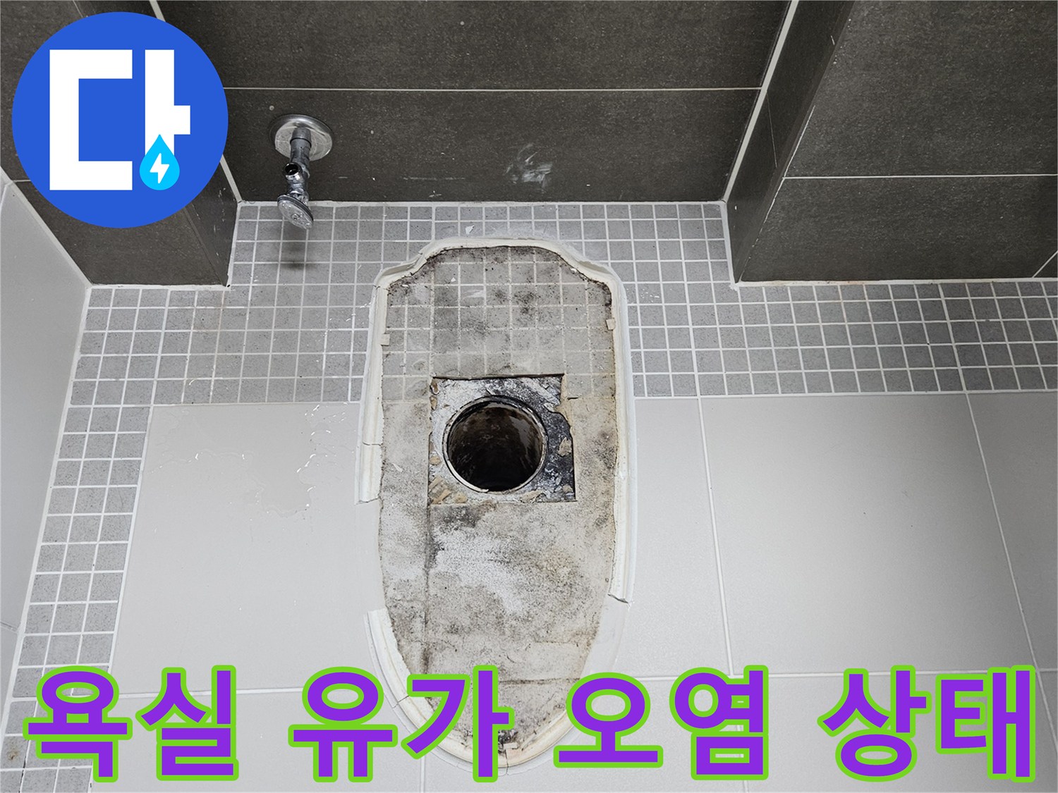 양주 옥정동 욕실-배수구 주변의 심한 물때와 오염