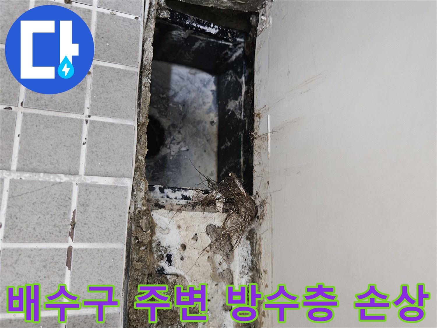 화장실-배수구-유가-주변-방수층-손상-및-오염-상태