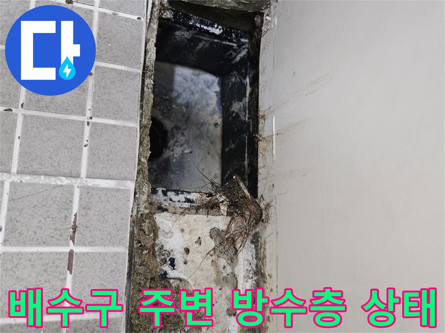 화장실-배수구-주변-오염된-방수층-상태