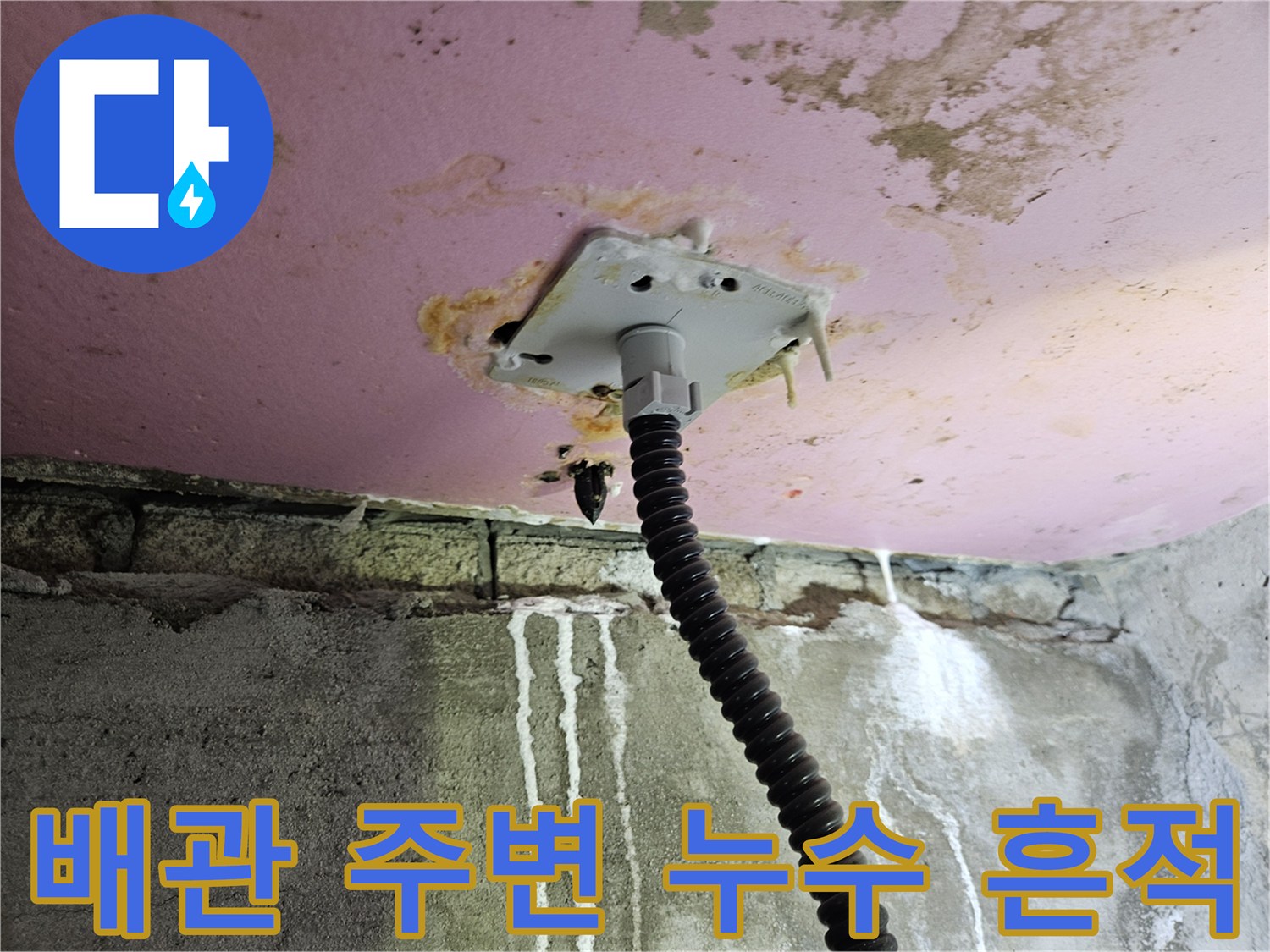 화장실 천장 배관 주변의 물때와 얼룩 현상