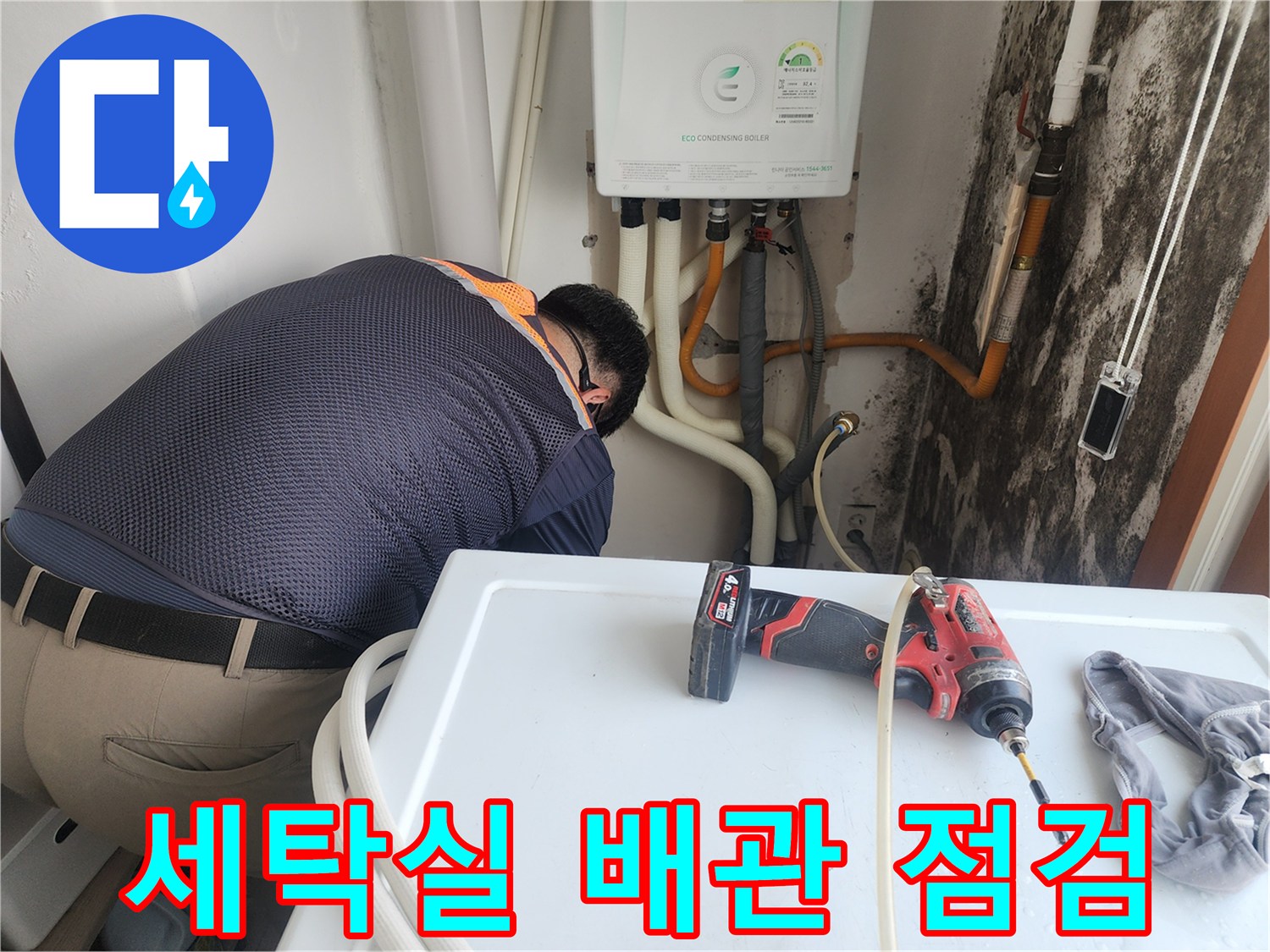 성북구 길음동-세탁실 벽면의 곰팡이와 노출된 배관 상태