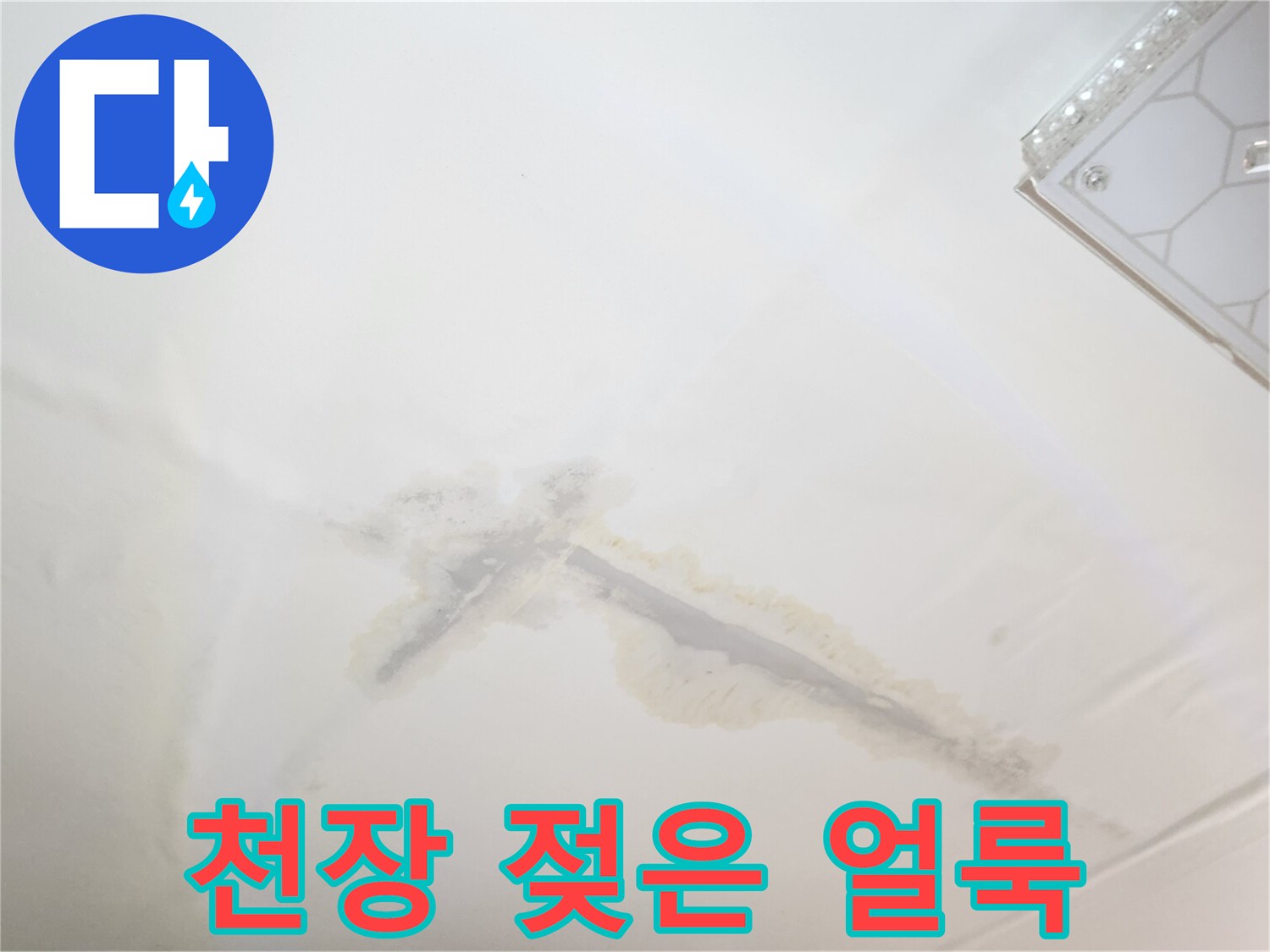 아랫층 천장에 나타난-물샘 흔적 부위