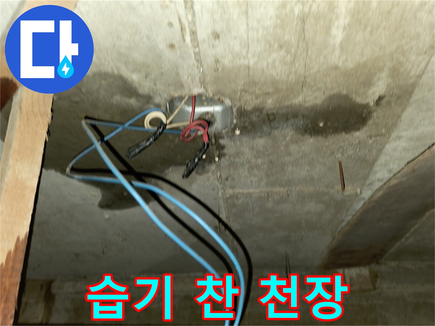 젖은 천장면 - 배관 주변의 물샘 흔적과 습한 상태