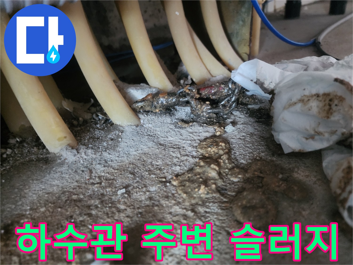 배관-주변에-쌓인-하얀색-배수구-찌꺼기