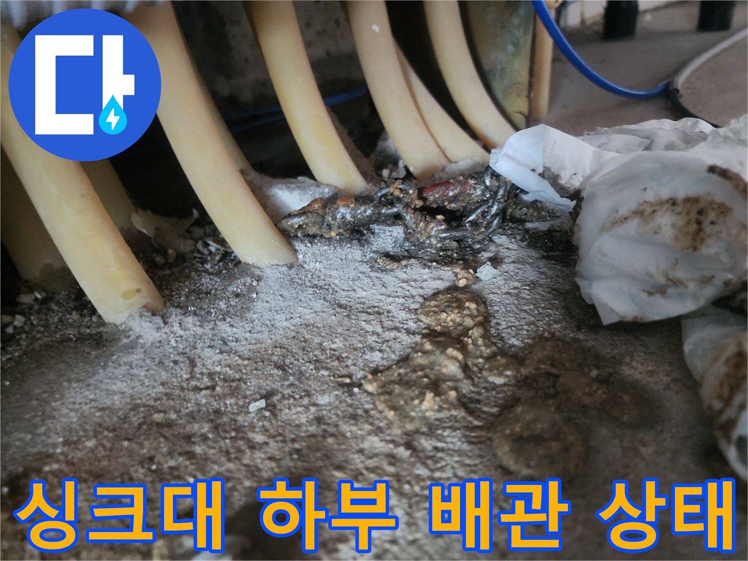 싱크대-하부-배관-사이-이물질-퇴적-상태