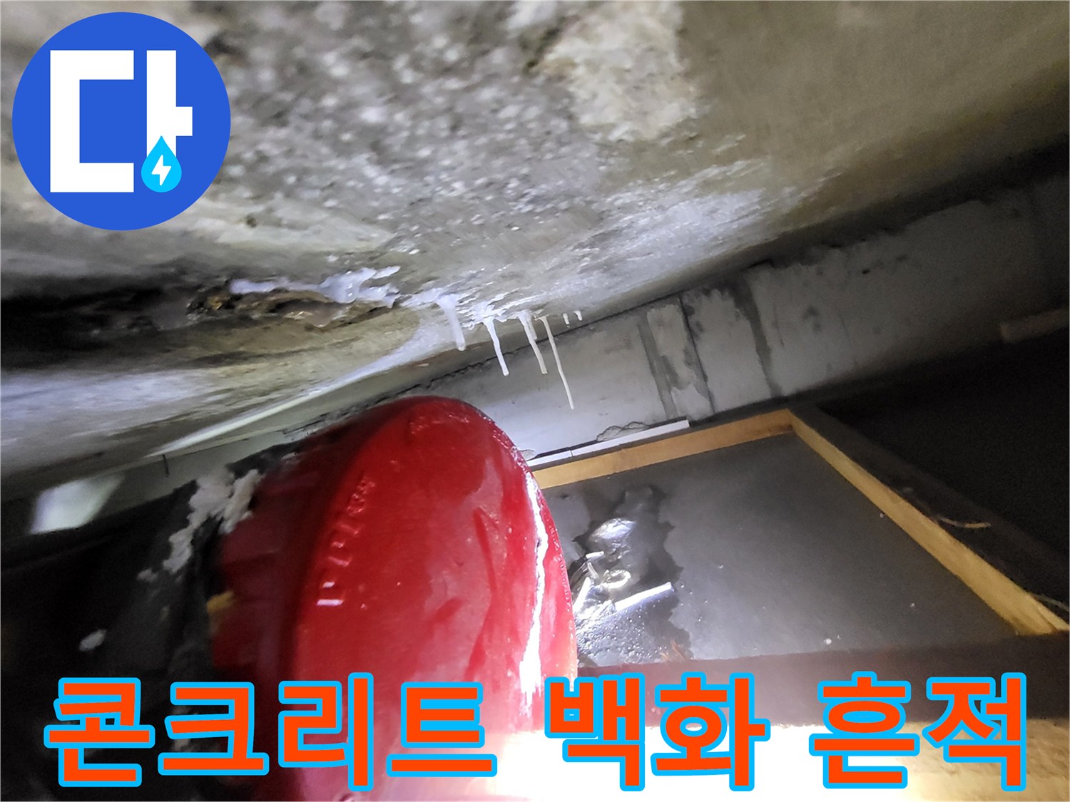 천장 구조체-하얀색 석회물-백화 현상