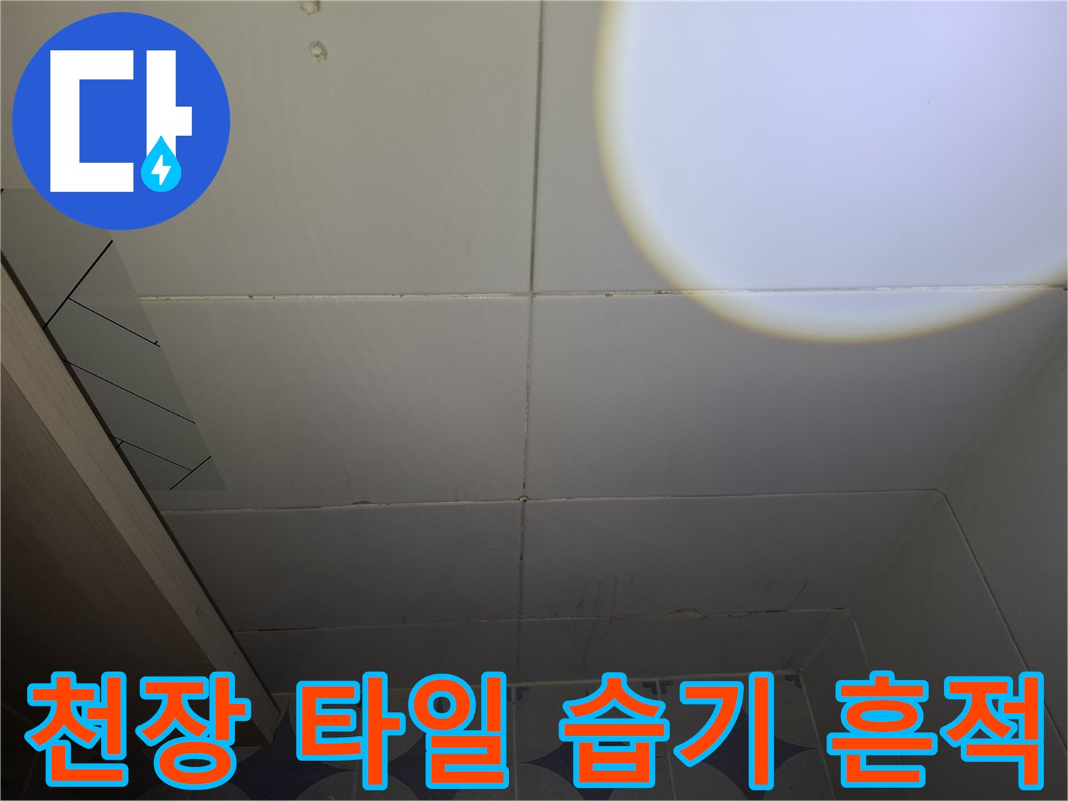화장실 천장 타일 줄눈의 물샘 자국 점검