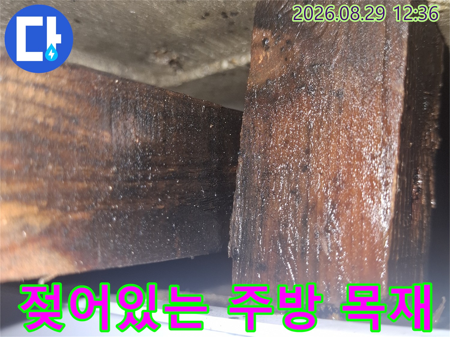습기로-인해-검게-오염된-싱크대-하부-목재-자재