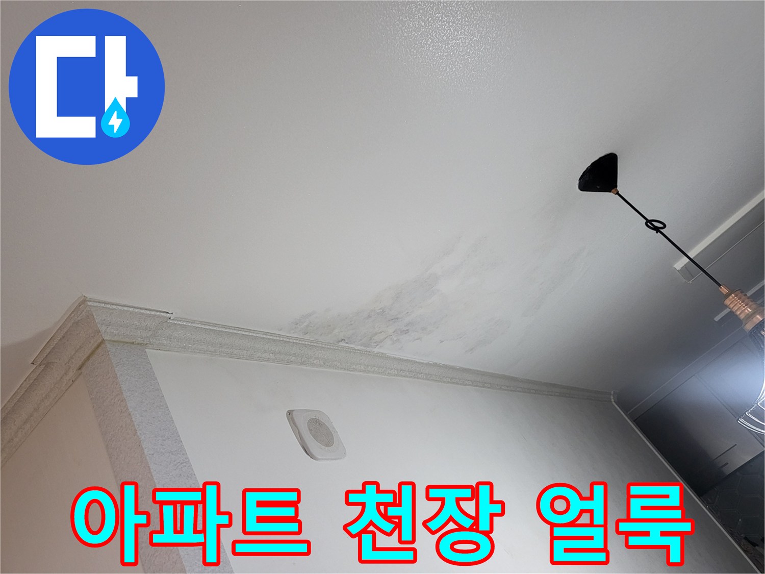 물샘으로 인해 변색된 아파트 천장 몰딩 부근의 모습
