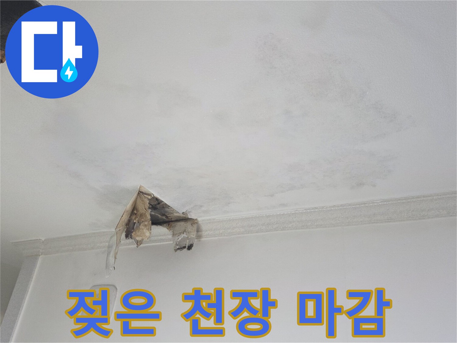 물샘으로 인해 어둡게 변색된 천장 부위