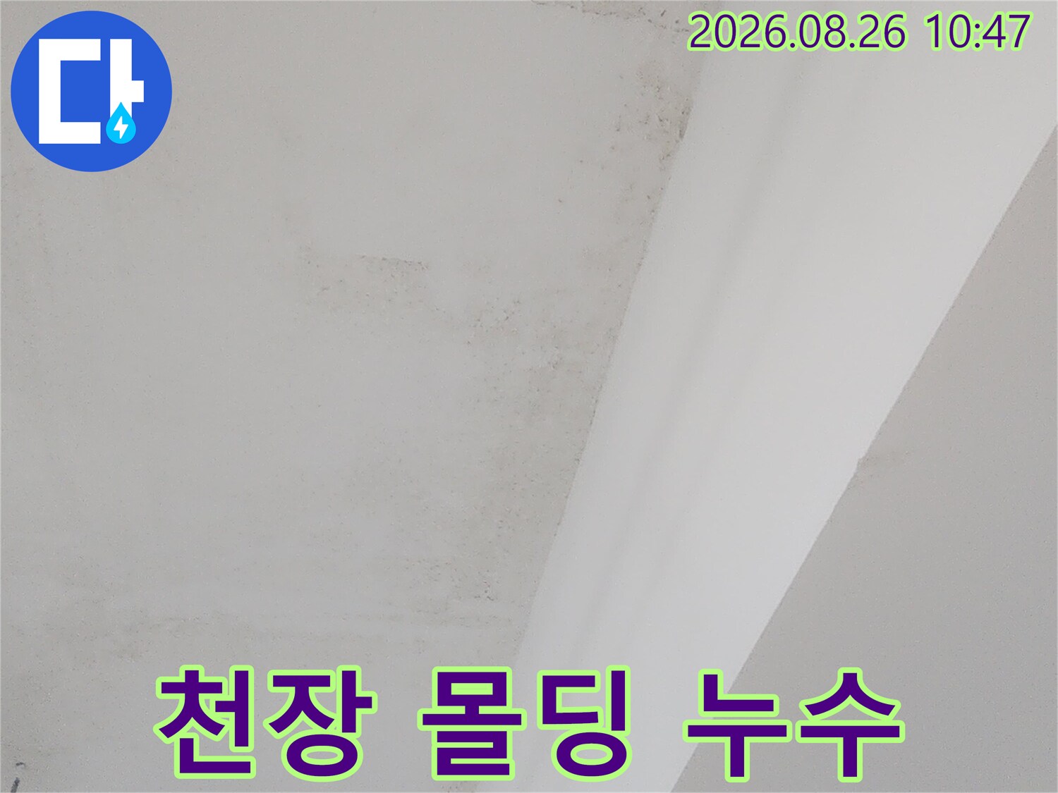 수유동 상가 현장-물기가 스며든 천장 몰딩 부근